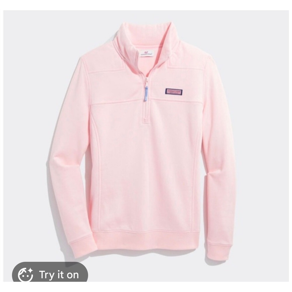 Vineyard Vines Womens Pink Cotton French Terry Quarter Zip Shep Shirt Pullover M